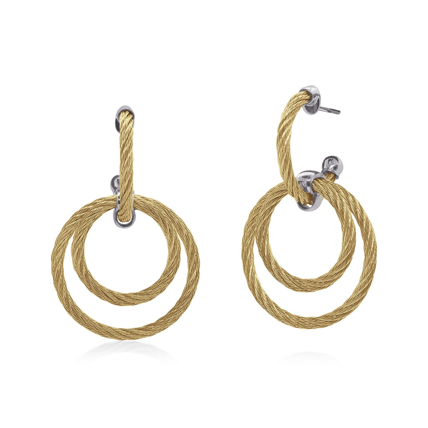 Small Double Circle Drop Earring in Yellow