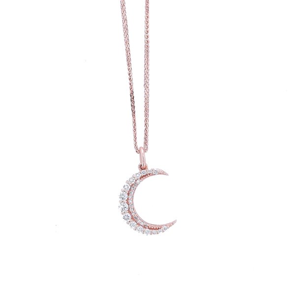 Closeup photo of 14k Rose Gold Crescent Moon Necklace