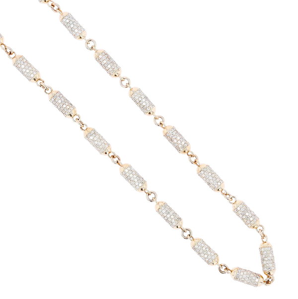 Closeup photo of 14k Solid Gold Pave Diamond Barrel Chain - 16" Length