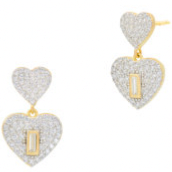 Closeup photo of Double Hearts Pave drop Earrings