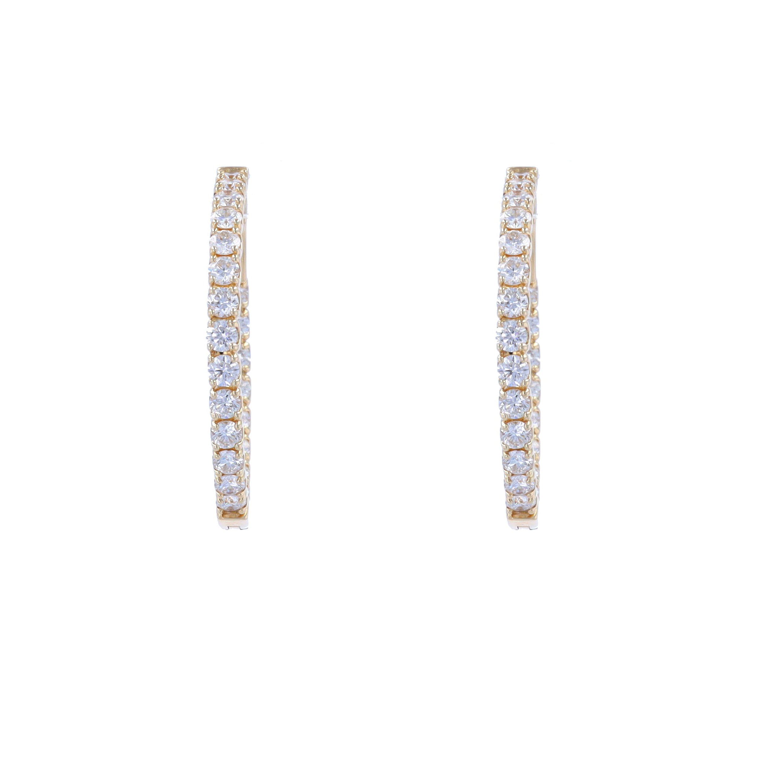 14k Yellow Gold Round Hoop Earrings With 2.9tcw Of Pave Diamonds