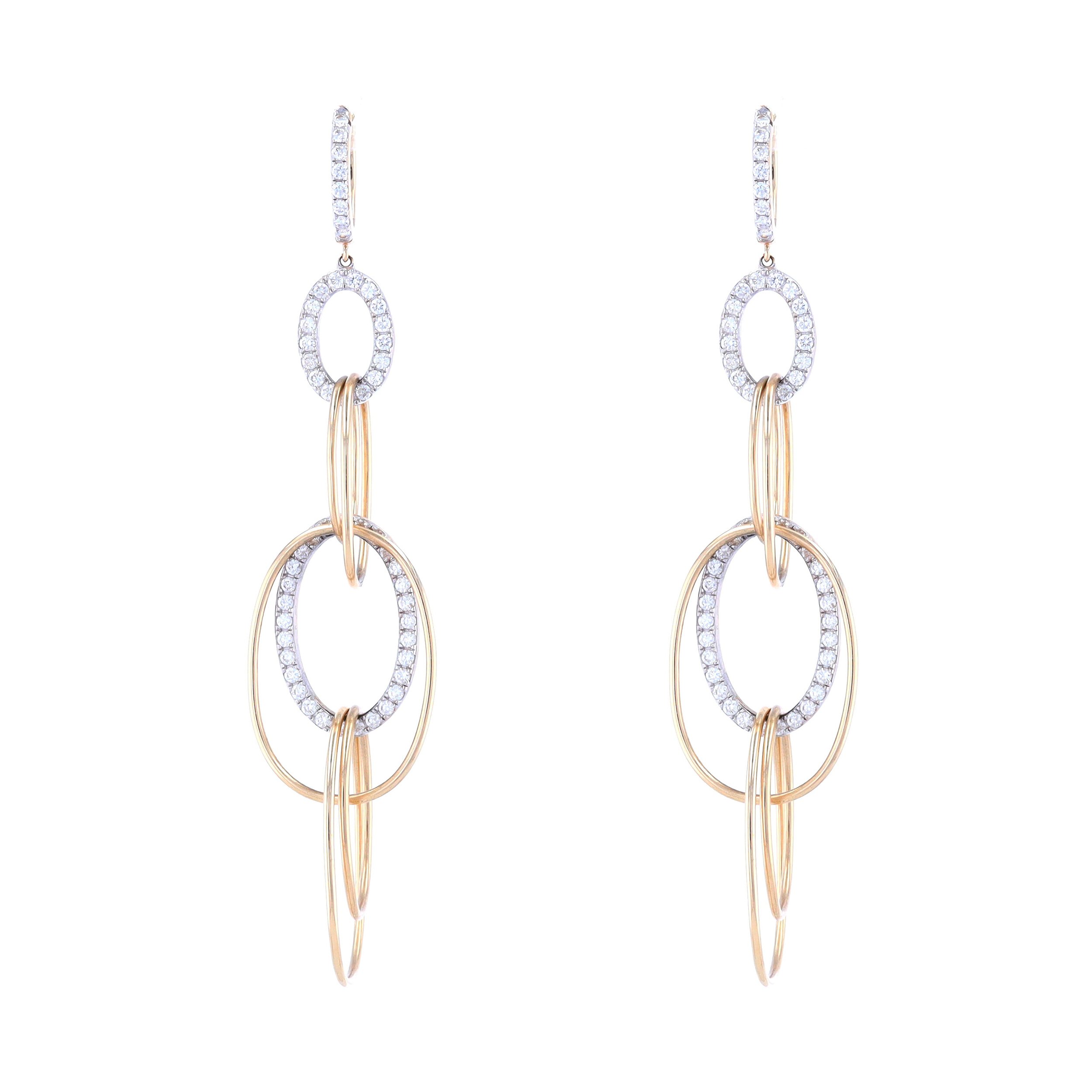 14k Yellow Gold Drop Earrings With Multiple Oval Links Accented With Pace Diamonds
