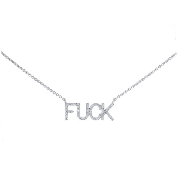 Closeup photo of 14k White Gold Fuck Pave Diamond Layering Necklace