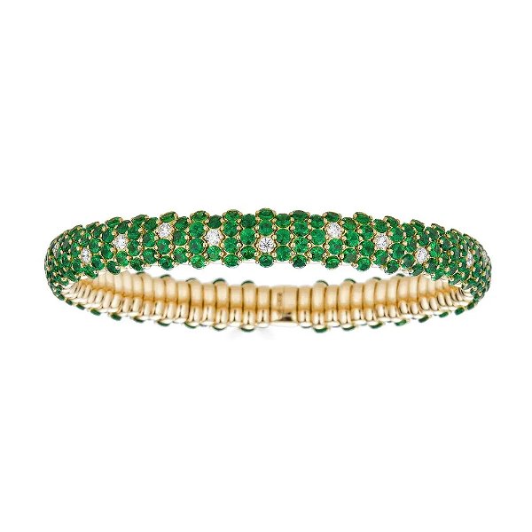 Closeup photo of Small Domed Stretch Bracelet Tsavorite and 18k Yellow Gold