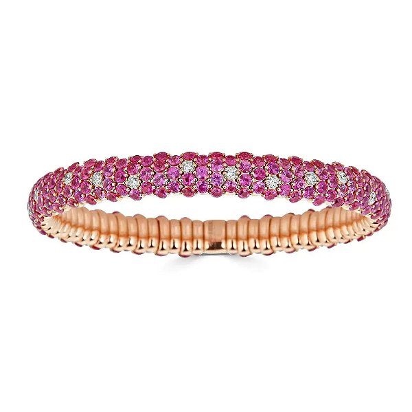 Closeup photo of Small Domed Stretch Bracelet Pink Sapphire and 18k Rose Gold