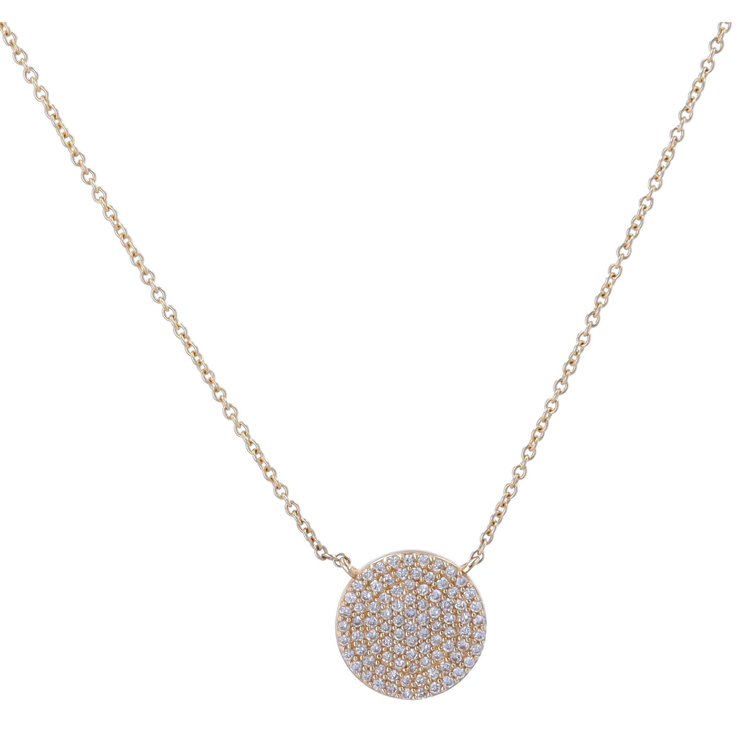 14k Yellow Gold Pave Diamond Small Circle Pendant Necklace