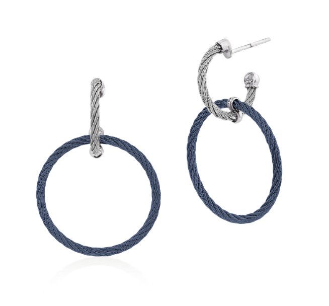 Blueberry & Grey Cable Petite Double Hoop Drop Earrings