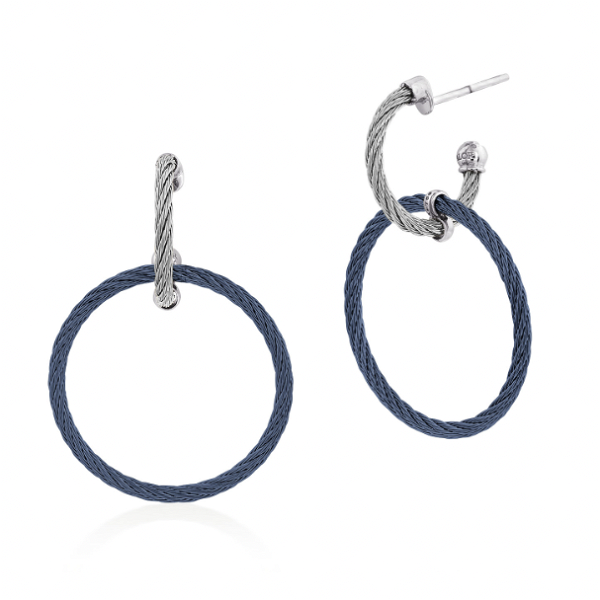 Closeup photo of Blueberry & Grey Cable Petite Double Hoop Drop Earrings