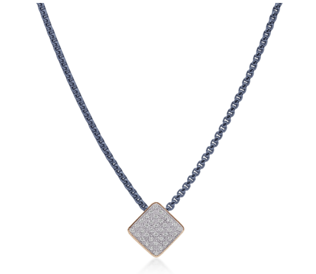 Blueberry Chain Taking Shapes Square Necklace with 14K Gold & Diamonds