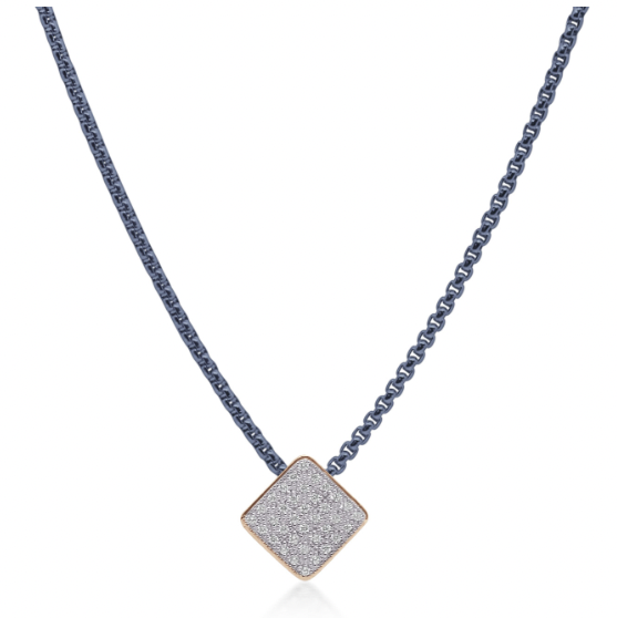 Closeup photo of Blueberry Chain Taking Shapes Square Necklace with 14K Gold & Diamonds