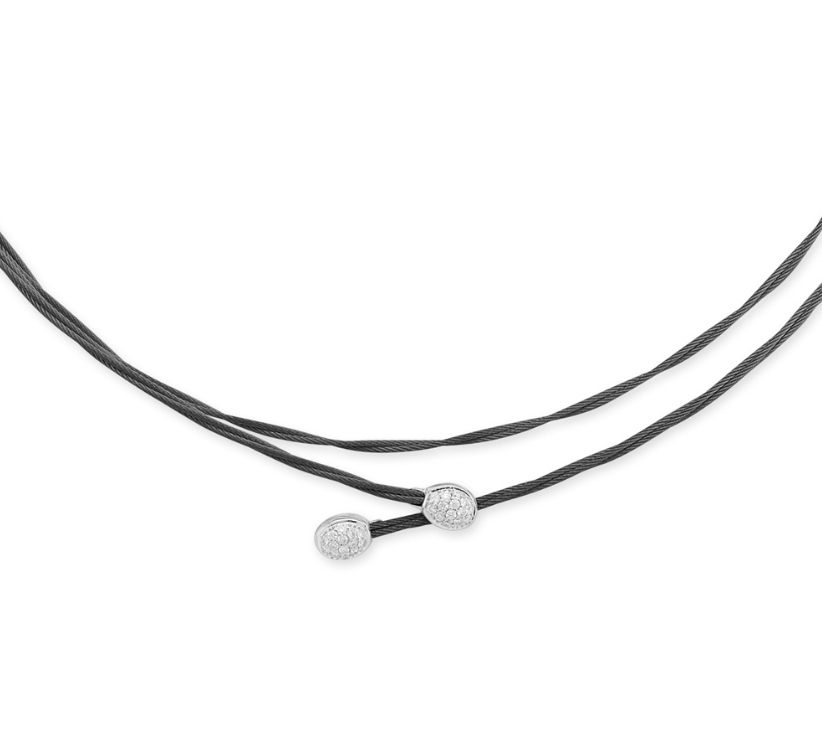 Black Cable Interlaced Necklace with 18kt White Gold & Diamonds