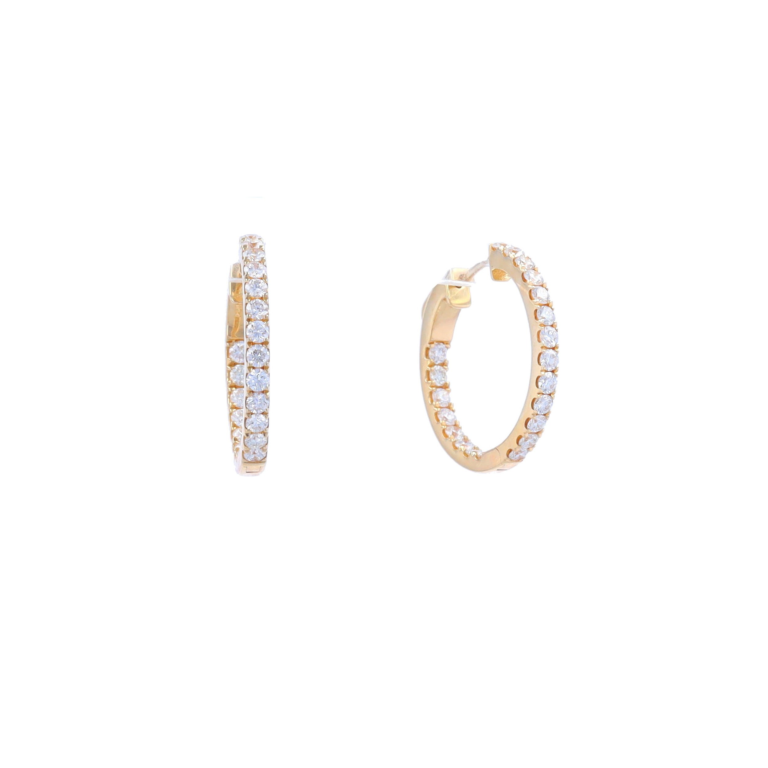 Prong Round Diamond In And Out Round Shape Hoop Earring