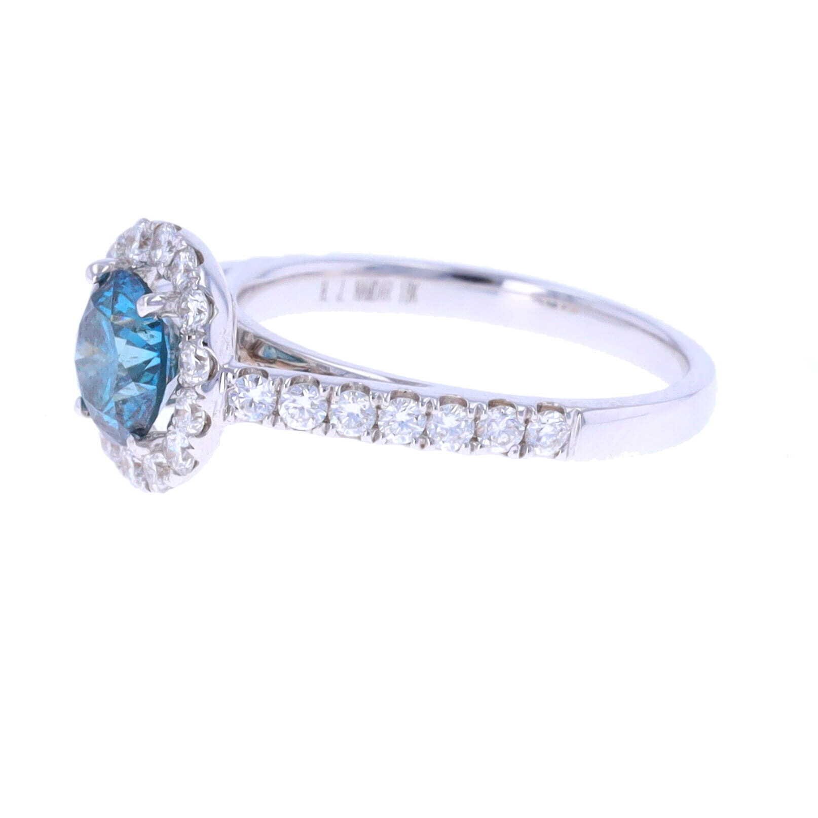 Prong Round Halo Ring With Blue Diamond Center