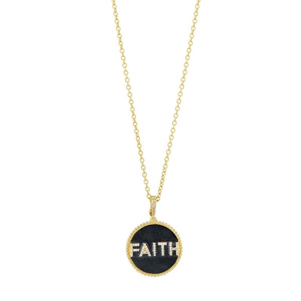 Closeup photo of Faith Double Sided Pavé Necklace