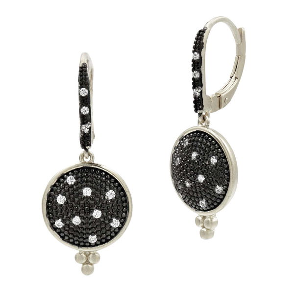 Closeup photo of Pavé Disc Lever Back Earring