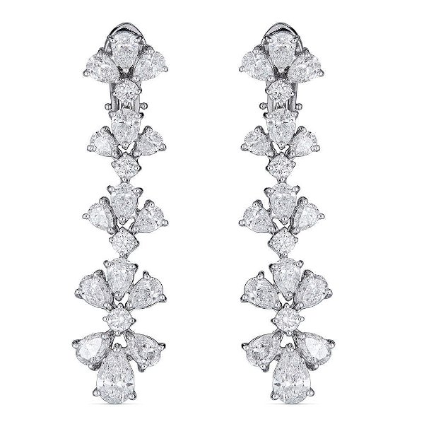 Closeup photo of Drop Earrings with Round and Pear Shape Diamonds