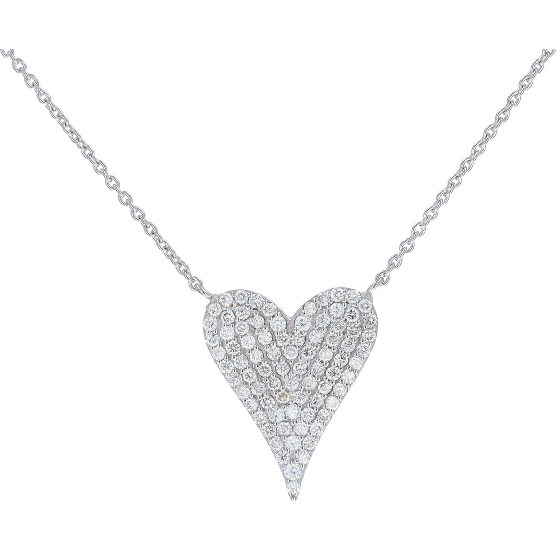 14k White Gold and Pave Diamonds Heart Necklace
