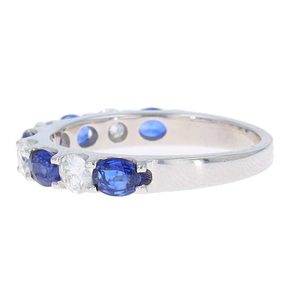18k White Gold Oval Blue Sapphires and Round Diamonds Band