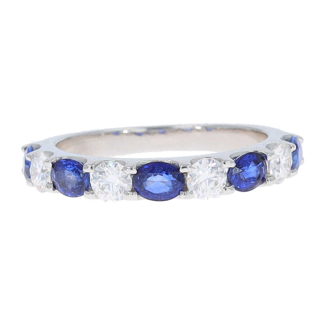 High Polish 14k White Gold Alternating Oval Blue Sapphires and Round Diamonds Half Eternity Band. Size 6.5 US14k:1.71gDia:0.445tcwBS:0.870tcw 14k White Gold Oval Blue Sapphires and Round Diamonds Band