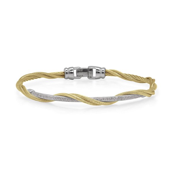 Closeup photo of Yellow Cable Modern Twist Bracelet with 18kt White Gold & Diamonds