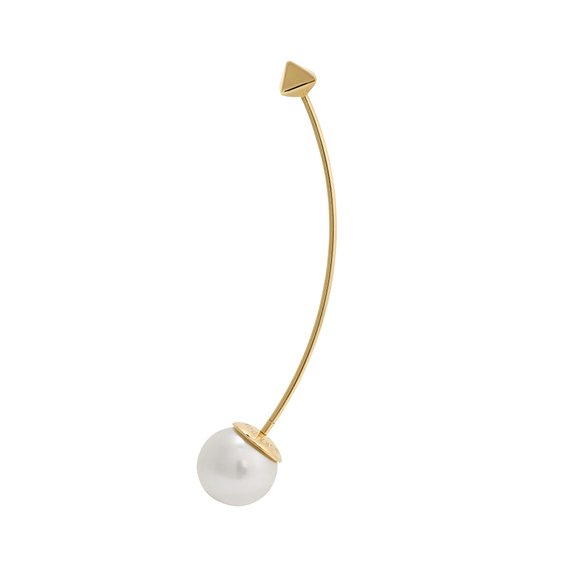 Cliclo Long Spike and PearlMono-Earring 18K Yellow Gold; White South Sea Pearl10-11mm
