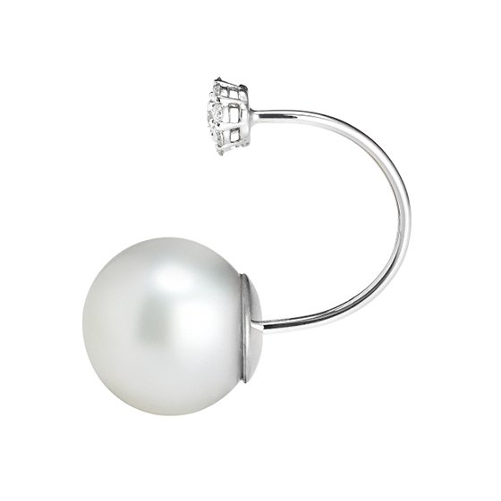 Closeup photo of TL Combo Pearl & Stone C-Earring 18K White Gold White South Sea Pearl 11-12mm0.19Ct Diamonds