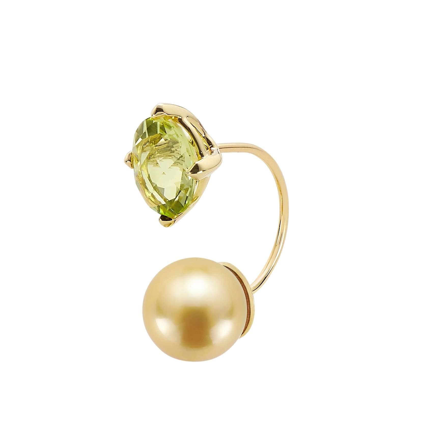 Secret Date SemipreciousStone & Pearl Earring 18KYellow Gold; Yellow SouthSea Pearl 10-11mm LemonQuartz