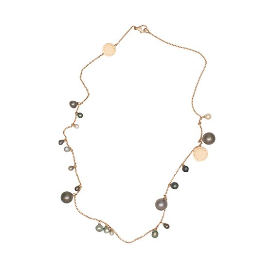 Keshi Pearl Short Necklace18K Rose Gold; Black SSP 5-9mm Length - 43cm