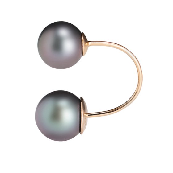 Closeup photo of Double Pearl C - Earring 18K Rose Black South Sea Pearl 9- 10mm; 11-12mm