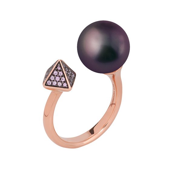 AD Pearl & Spike Combo Ring 18K Rose Gold; B South Sea Pearl 11-12mm Rhodolite; 0.16ct