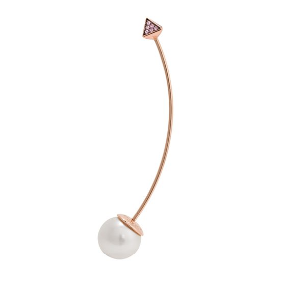 Pearl & Spike Long Mono Earring 18K Rose Gold; White South Sea Pearl 10-11mm 0.1ct Pink Sapphire