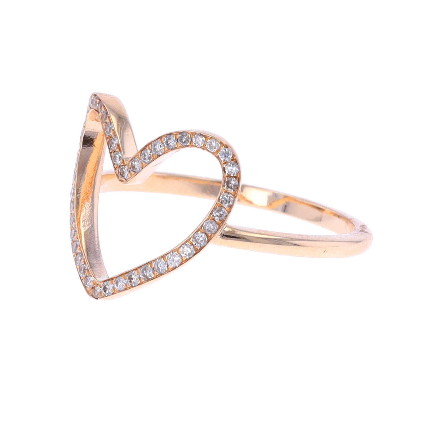 High Polish 14k Yellow Gold ring with Large NS Pave Diamond Heart Silhouette