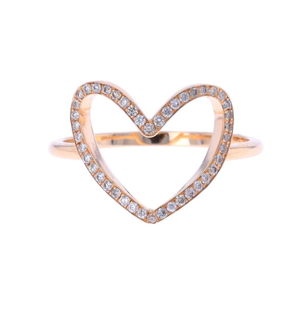 Closeup photo of High Polish 14k Yellow Gold ring with Large NS Pave Diamond Heart Silhouette