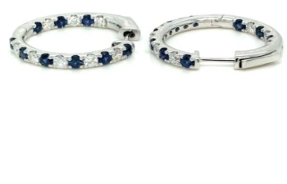 Prong Round In & Out Diamond and Sapphire Huge Earrings