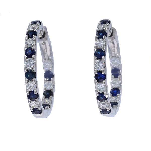 Closeup photo of Prong Round In & Out Diamond and Sapphire Huge Earrings