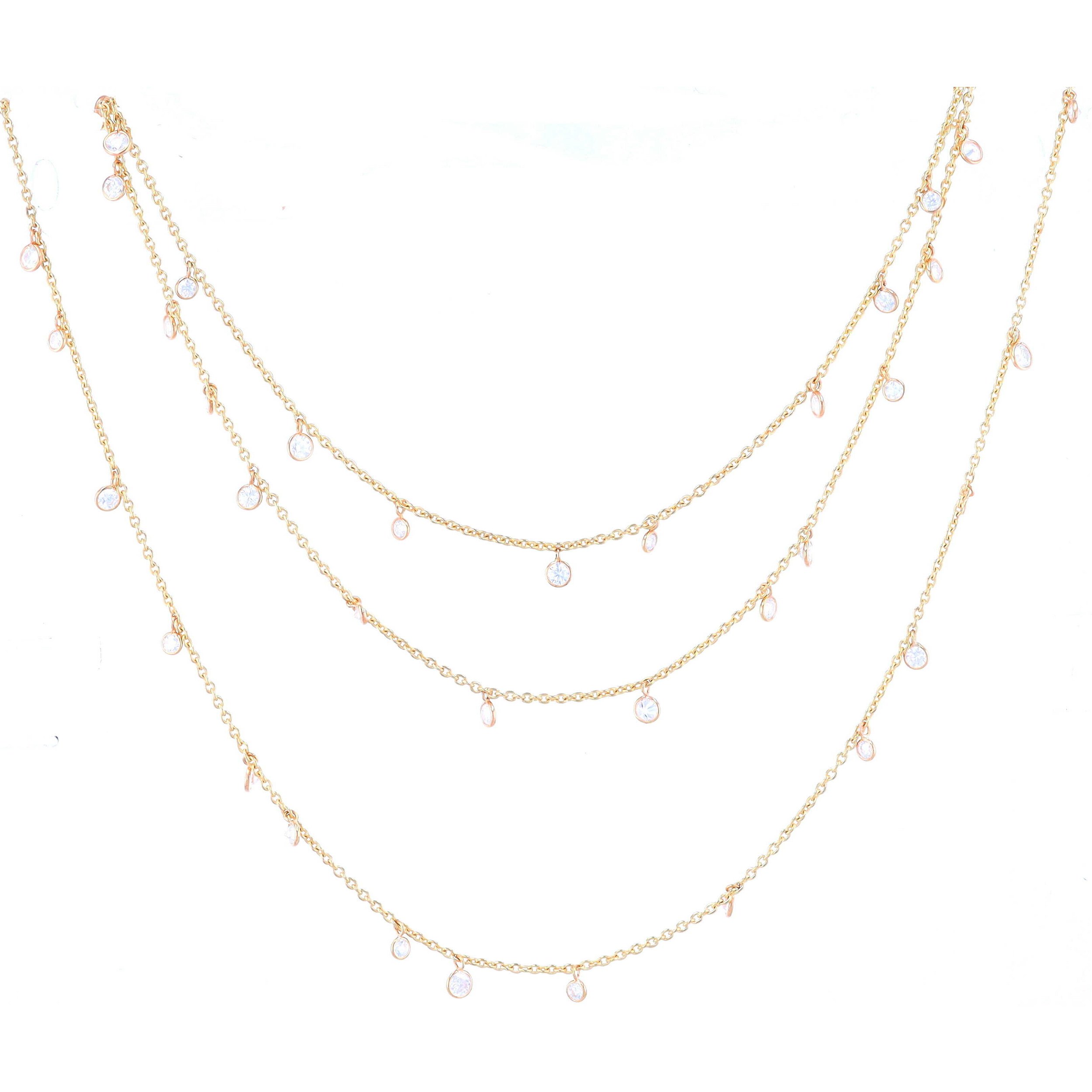 14K Yellow Gold 38.5" Dangling Diamond Stations Necklace