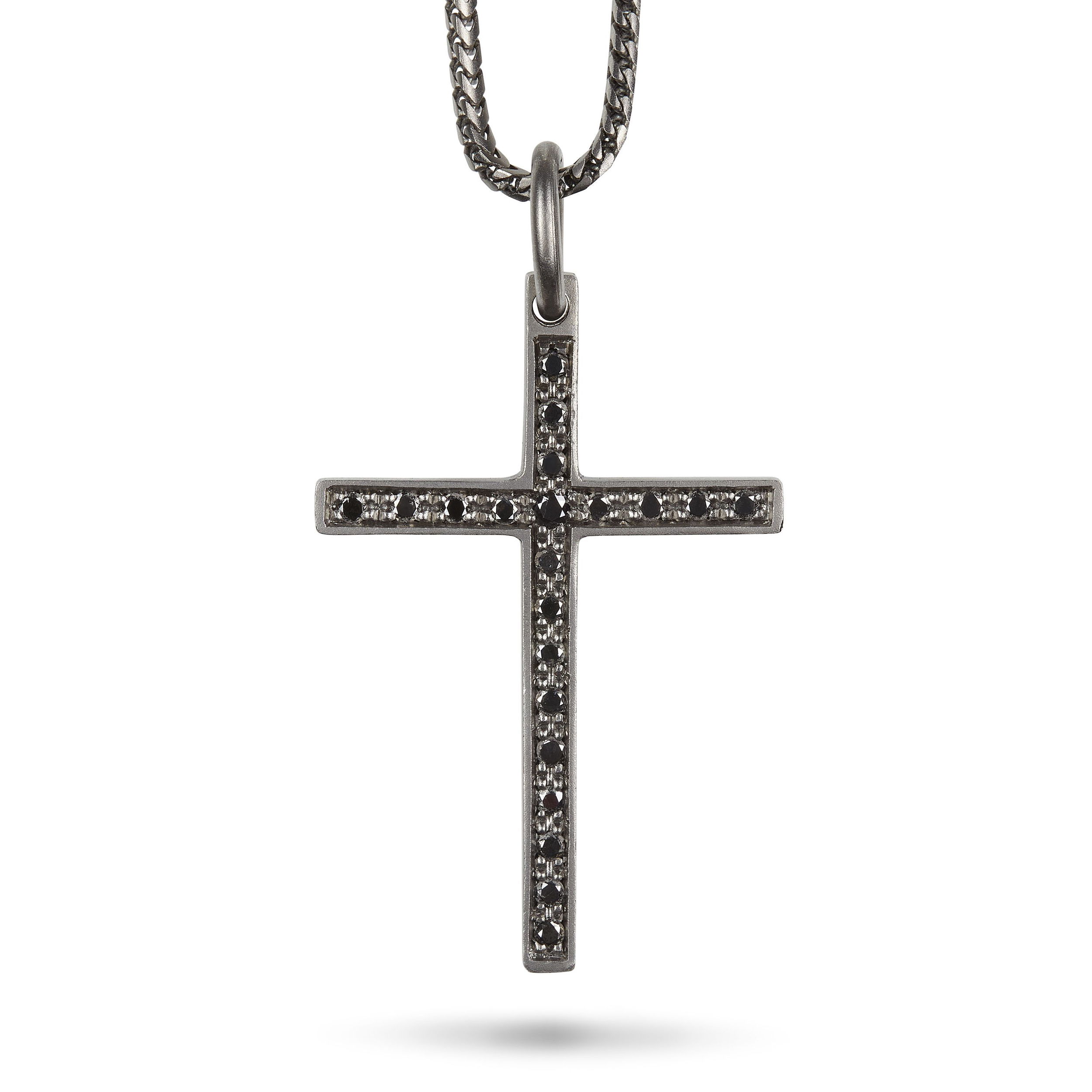 The Cross Black Diamond Pendant Necklace Burnished Matte Silver