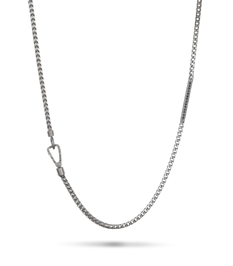 Ulysses Box Chain Necklace Oxidized Sterling Silver and Black Diamonds