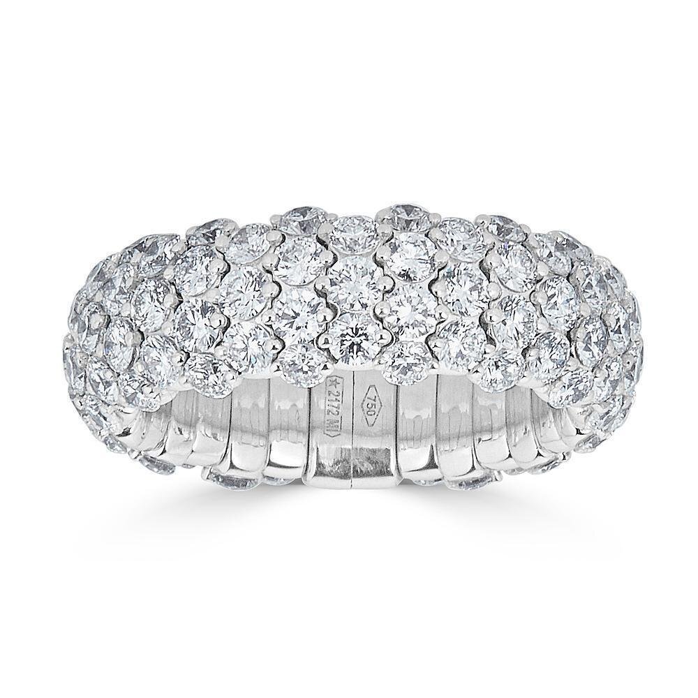 Small Domed Stretch Ring with Diamonds in 18k White Gold