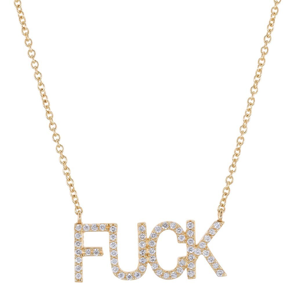 14k Pave Diamond "Fuck" Pendant Necklace in Yellow Gold