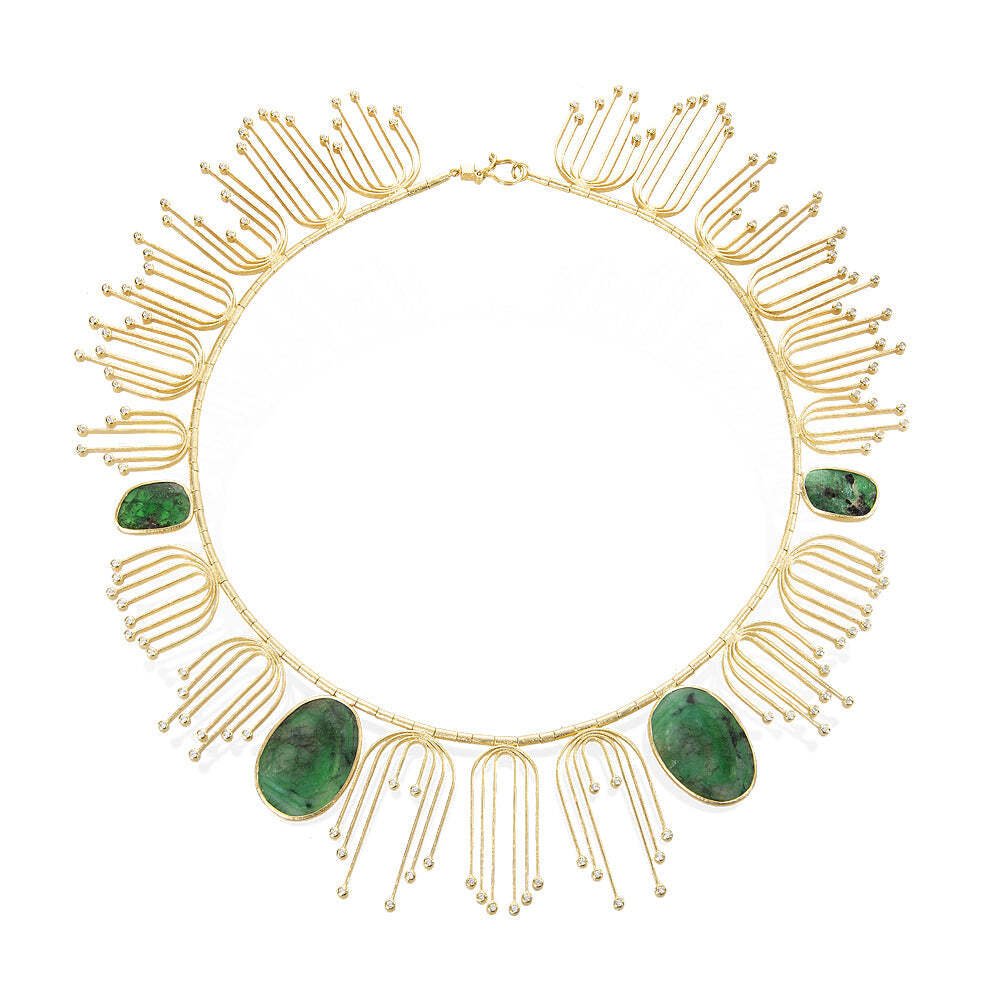 Diamond and Emerald Collar Necklace in Gold