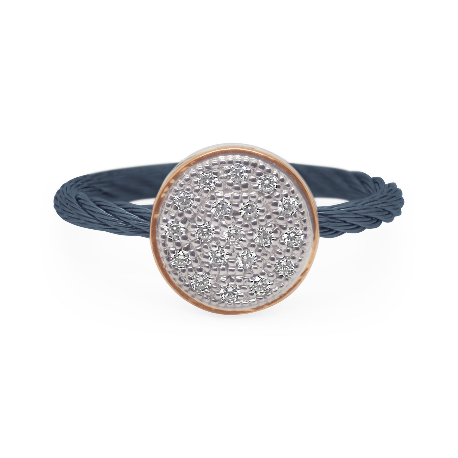ALOR Blueberry Cable Taking Shapes Disc Ring with 18kt Rose Gold & Diamonds – Luxury Designer & Fine Jewelry - ALOR