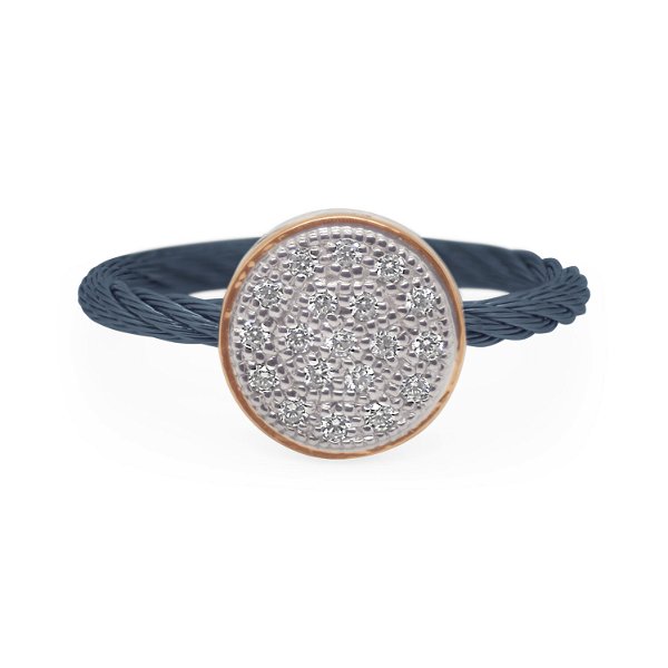 Closeup photo of ALOR Blueberry Cable Taking Shapes Disc Ring with 18kt Rose Gold & Diamonds – Luxury Designer & Fine Jewelry - ALOR