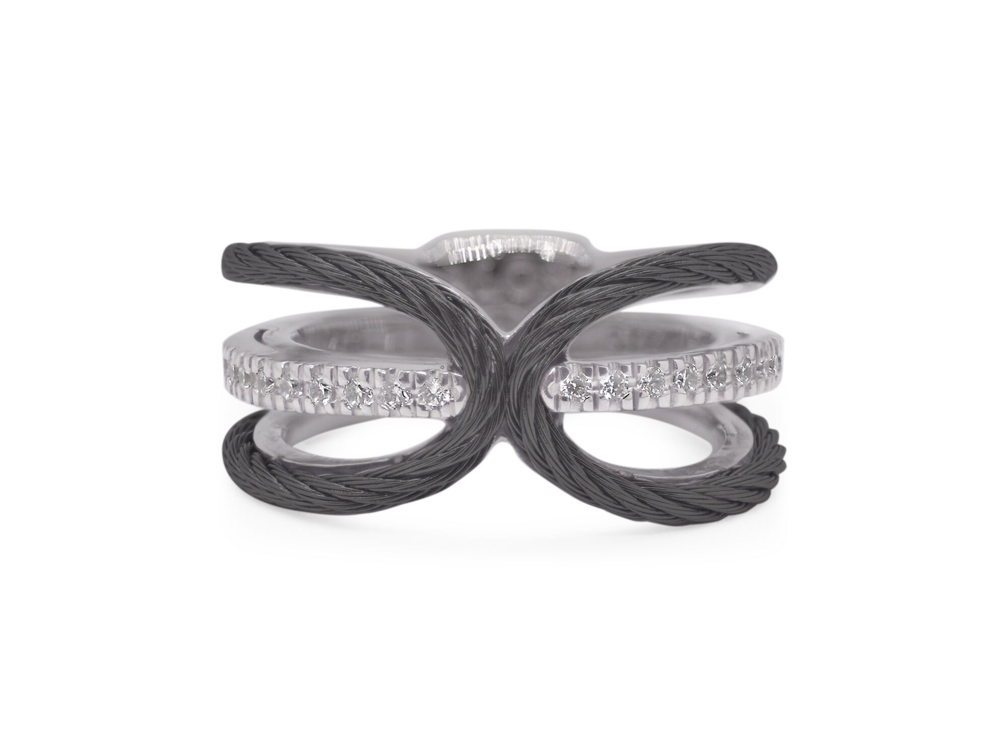 ALOR Black Cable Ring with 18kt Gold & Diamonds – Luxury Designer & Fine Jewelry - ALOR