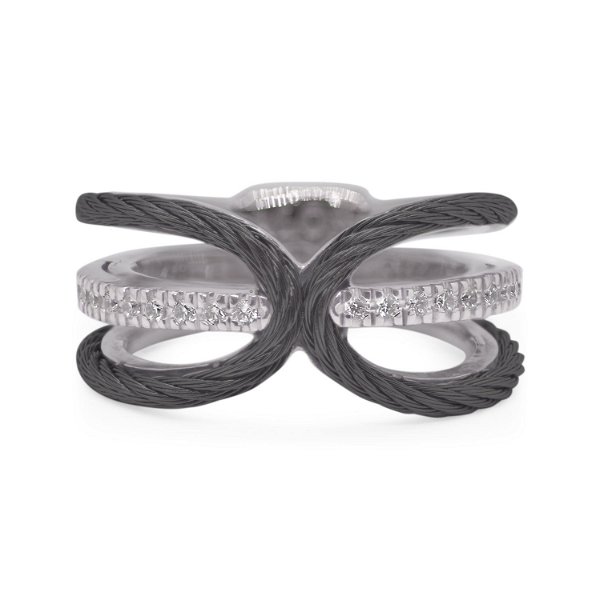 Closeup photo of ALOR Black Cable Ring with 18kt Gold & Diamonds – Luxury Designer & Fine Jewelry - ALOR