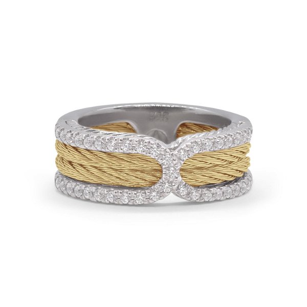 Closeup photo of ALOR Yellow Cable Infinity Ring with 18kt Gold & Diamonds – Luxury Designer & Fine Jewelry - ALOR