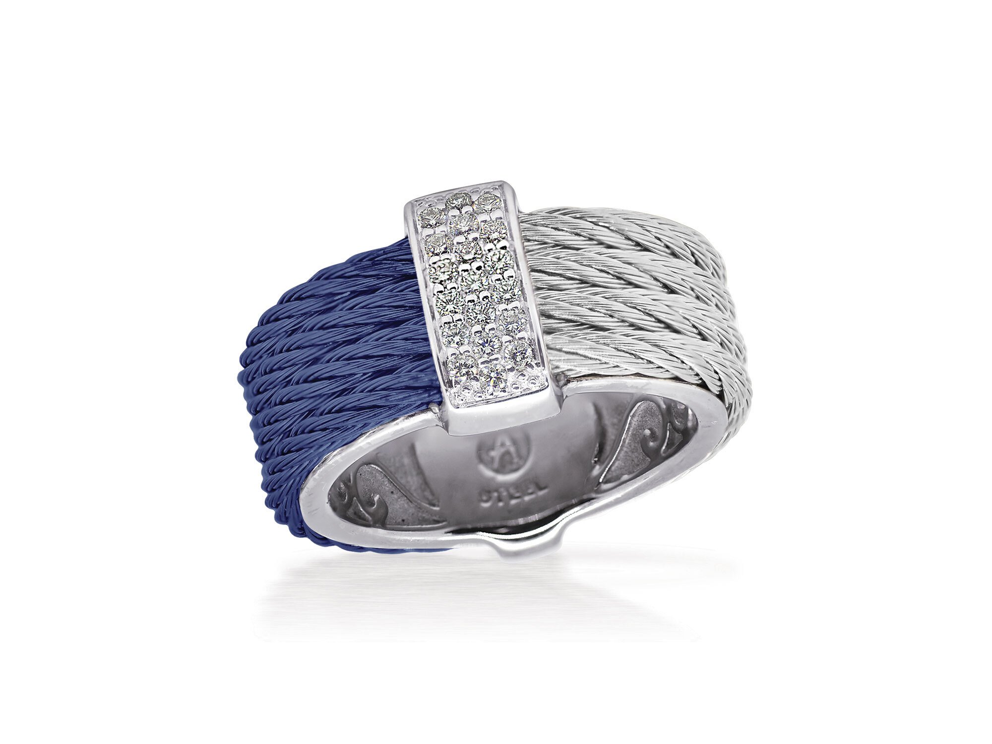 ALOR Blueberry & Grey Cable Petite Colorblock Ring with 18kt White Gold & Diamonds – Luxury Designer & Fine Jewelry - ALOR