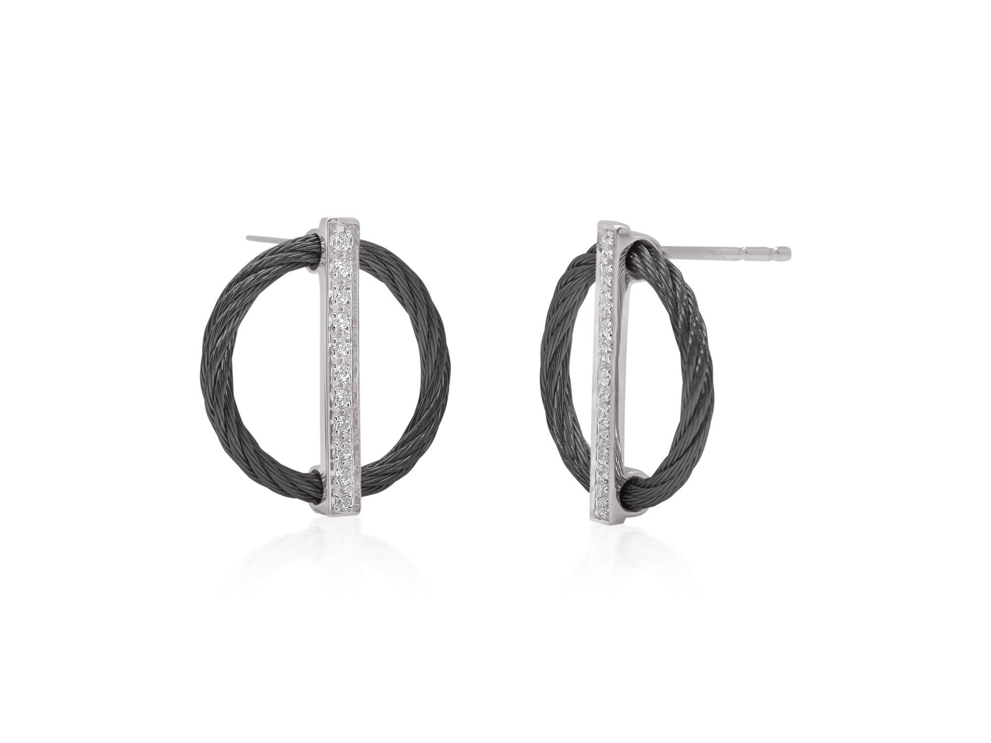 ALOR Black Cable Full Circle Earrings with 18K Gold & Diamonds – Luxury Designer & Fine Jewelry - ALOR
