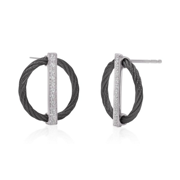 Closeup photo of ALOR Black Cable Full Circle Earrings with 18K Gold & Diamonds – Luxury Designer & Fine Jewelry - ALOR