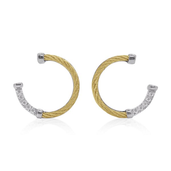 Closeup photo of ALOR Yellow Cable Open Full Circle Earrings with 18K Gold & Diamonds – Luxury Designer & Fine Jewelry - ALOR